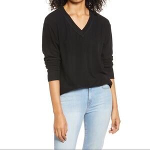 NWT EVERLEIGH Cozy Soft V Neck Top Sweater Black Size XXS Relaxed Fit